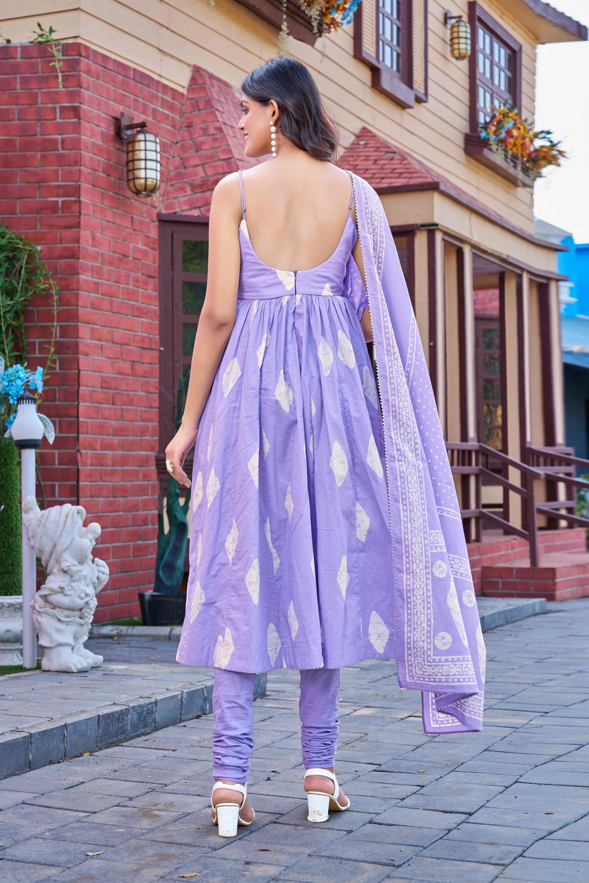 Elegant Light Purple Cotton Printed Kurta Set with Churidar and Dupatta