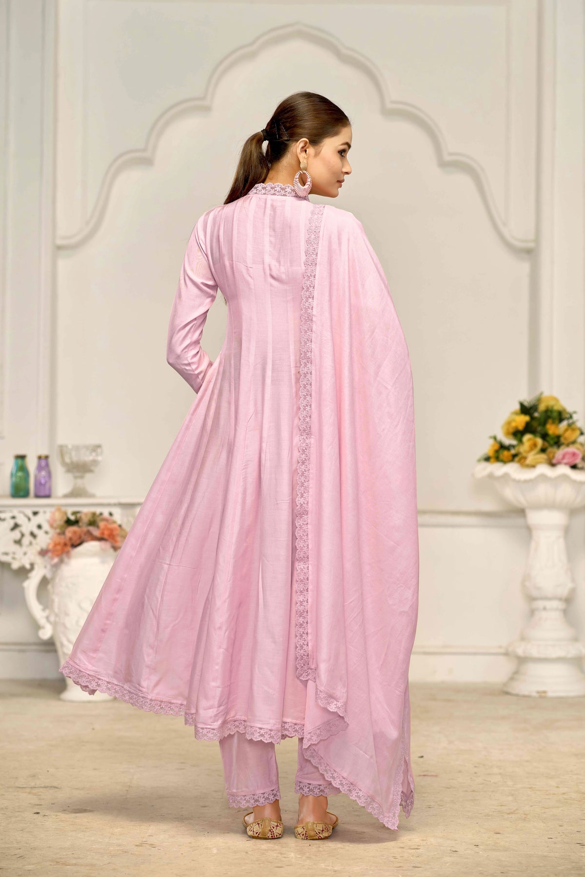 Elegant Pink Muslin Cotton Anarkali Kurta Set with Dupatta