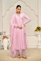 Elegant Pink Muslin Cotton Anarkali Kurta Set with Dupatta