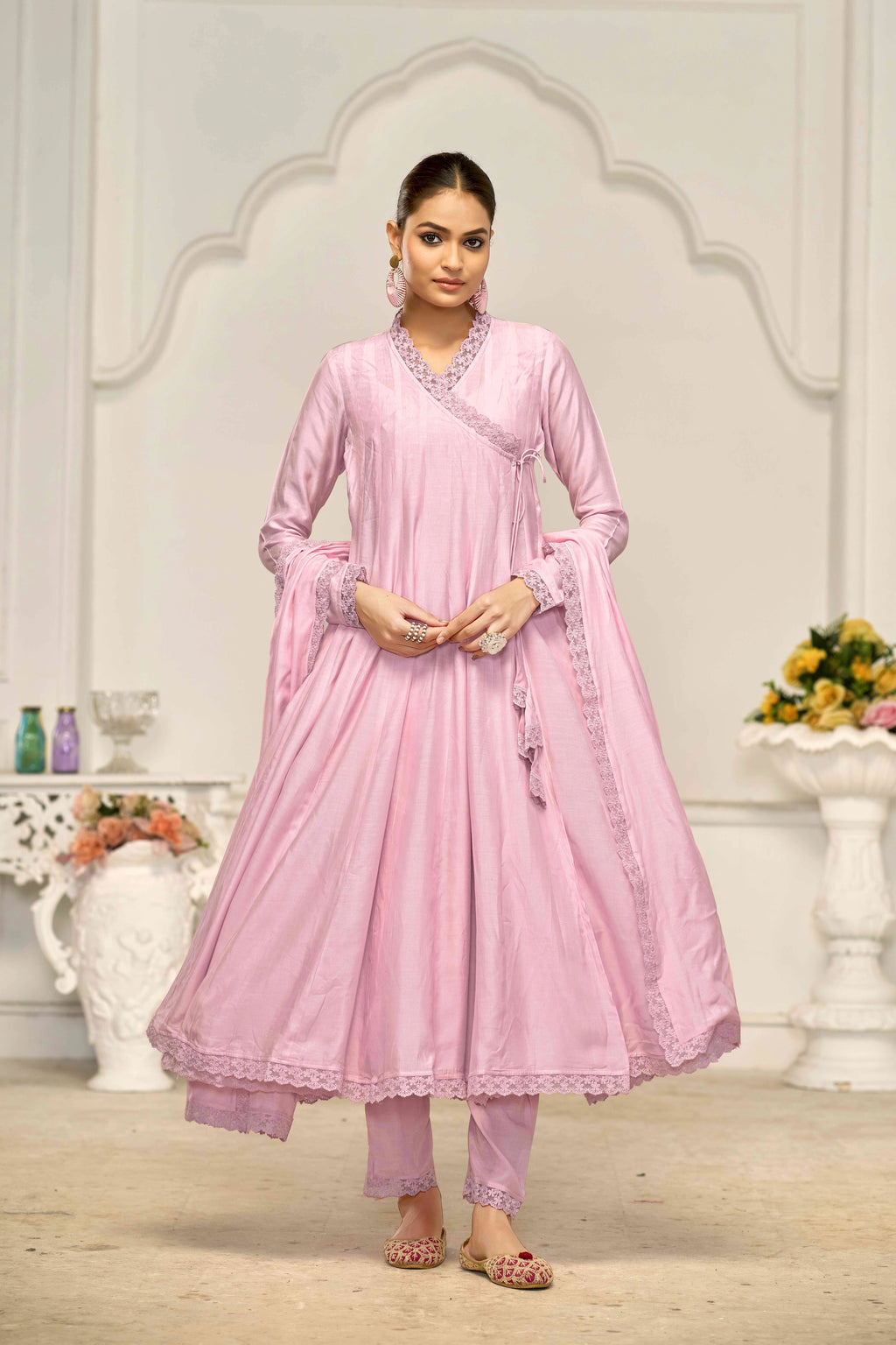 Elegant Pink Muslin Cotton Anarkali Kurta Set with Dupatta