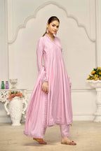 Elegant Pink Muslin Cotton Anarkali Kurta Set with Dupatta