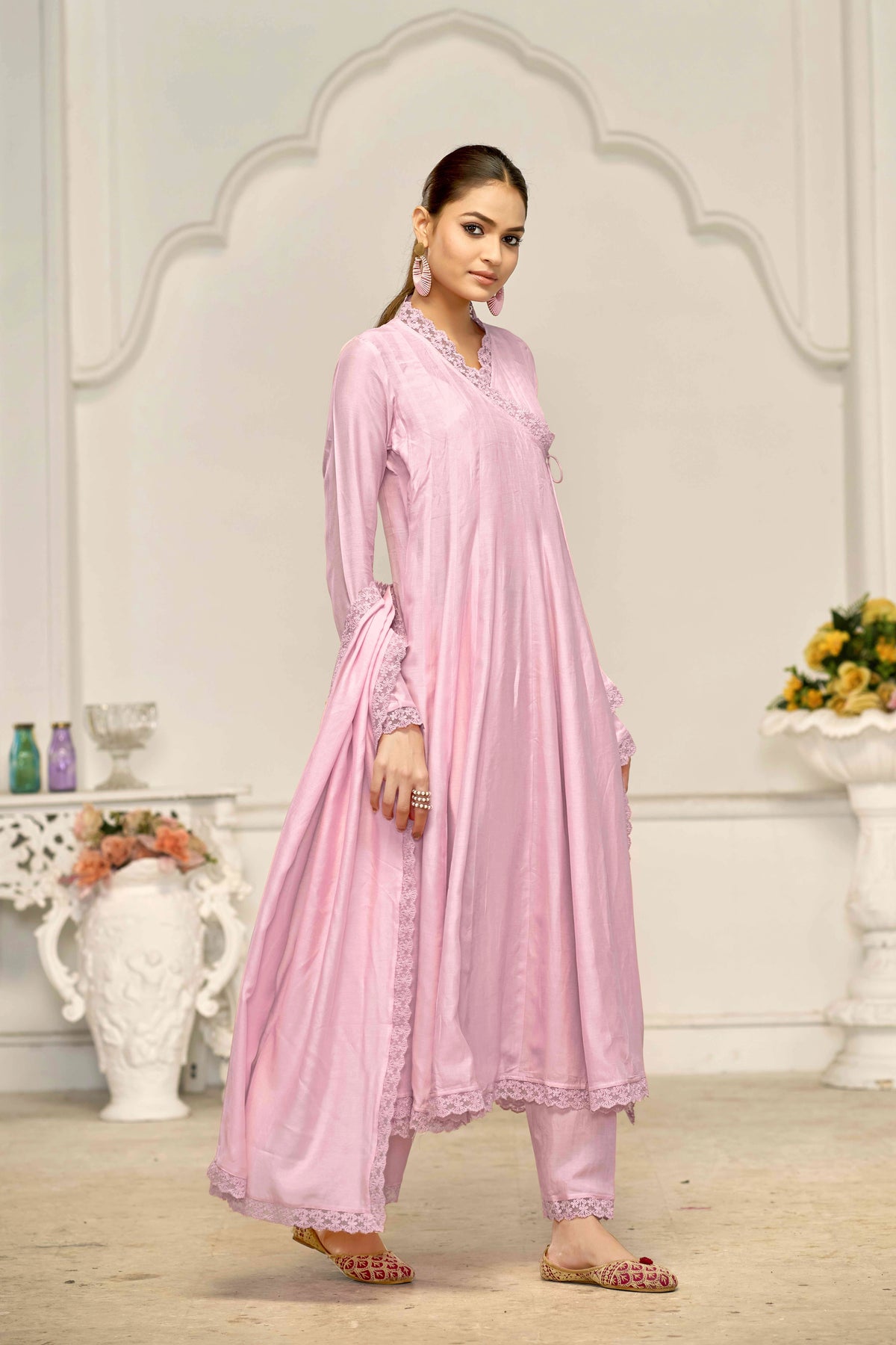 Elegant Pink Muslin Cotton Anarkali Kurta Set with Dupatta