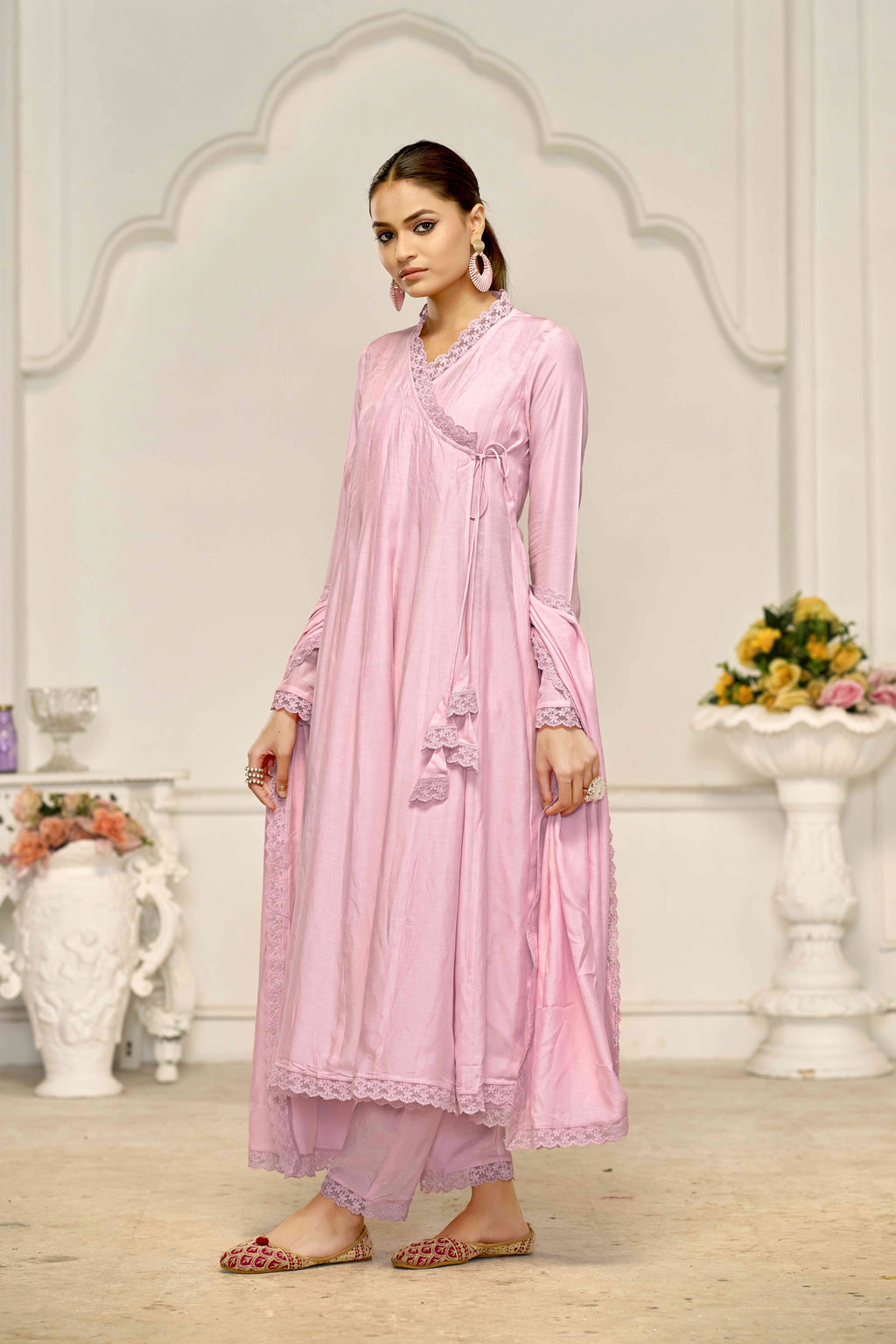 Elegant Pink Muslin Cotton Anarkali Kurta Set with Dupatta