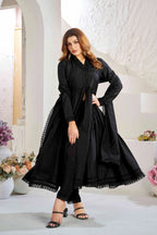 Elegant Black Muslin Cotton Anarkali Kurta Set with Dupatta