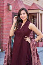 Stylish Maroon Cotton Kurta Set with Printed Dupatta