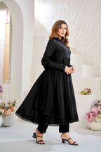 Elegant Black Muslin Cotton Anarkali Kurta Set with Dupatta