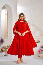 Elegant Red Muslin Cotton Anarkali Kurta Set with Dupatta