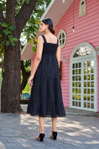 Elegant Black Cotton Embroidered One-Piece Western Dress