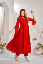 Elegant Red Muslin Cotton Anarkali Kurta Set with Dupatta