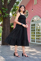 Elegant Black Cotton Embroidered One-Piece Western Dress