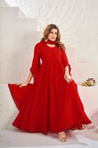 Elegant Red Muslin Cotton Anarkali Kurta Set with Dupatta