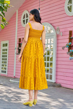 Chic Mustard Cotton Embroidered One-Piece Western Dress
