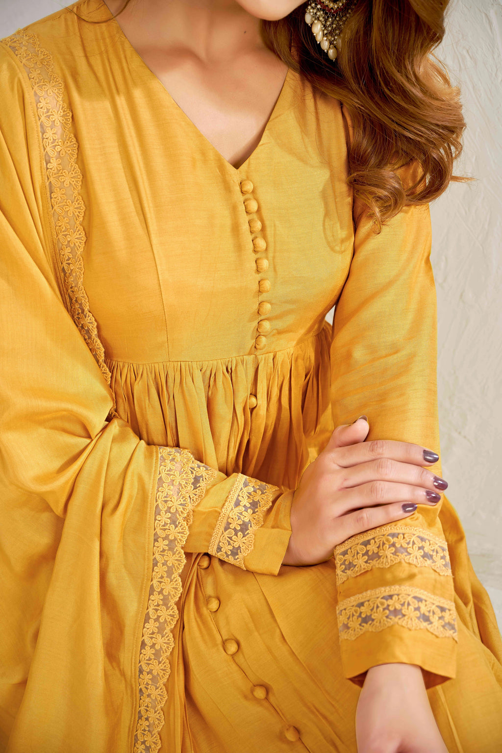 Elegant Mustard Yellow Muslin Cotton Anarkali Kurta Set with Dupatta