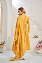 Elegant Mustard Yellow Muslin Cotton Anarkali Kurta Set with Dupatta