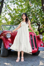 Chic White Cotton Embroidered One-Piece Western Dress