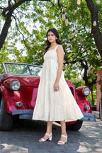 Chic White Cotton Embroidered One-Piece Western Dress
