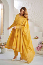 Elegant Mustard Yellow Muslin Cotton Anarkali Kurta Set with Dupatta