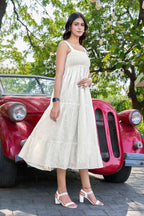 Chic White Cotton Embroidered One-Piece Western Dress