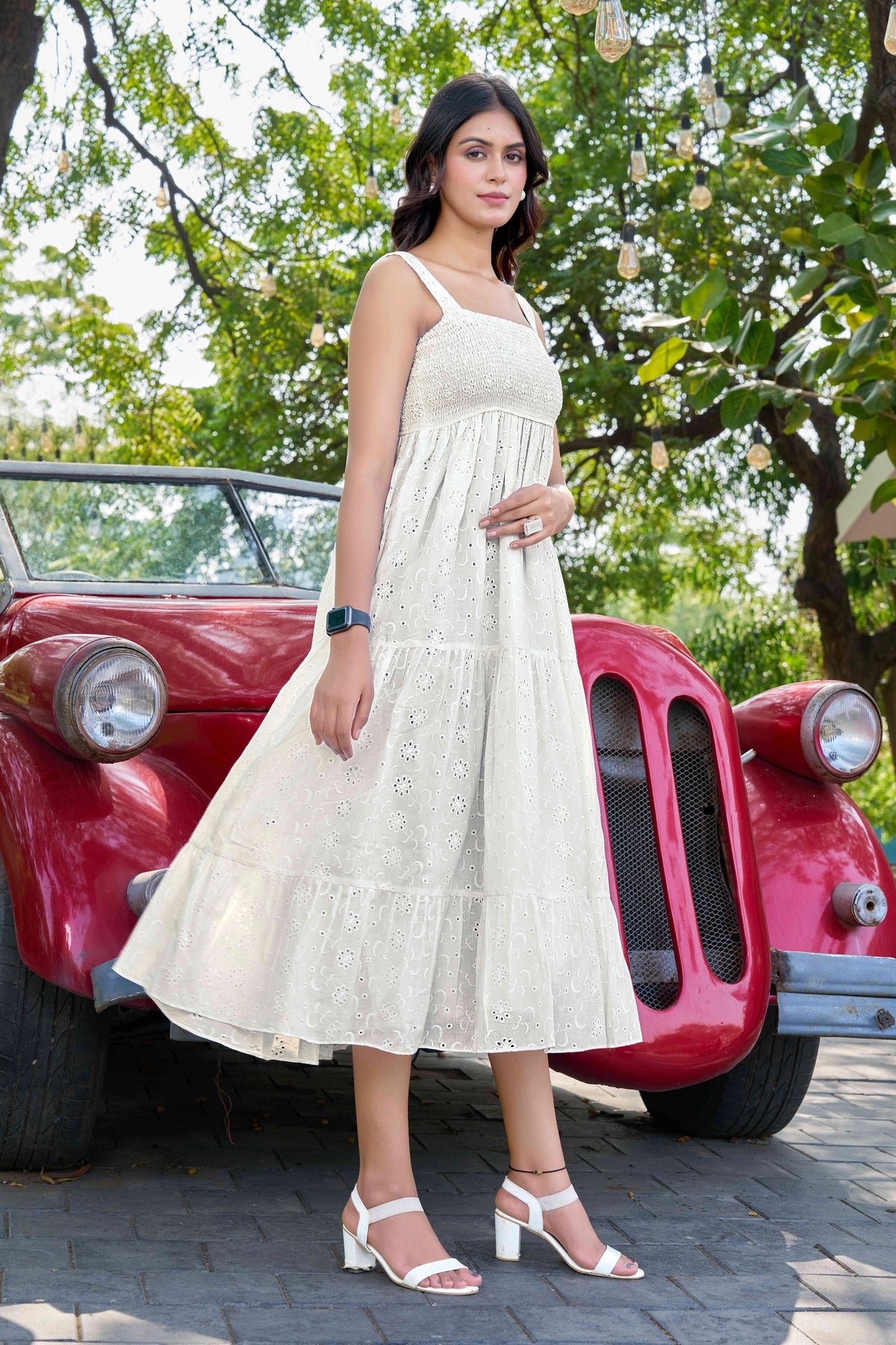 Chic White Cotton Embroidered One-Piece Western Dress