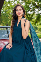 Stylish Teal Green Cotton Kurta Set with Printed Dupatta