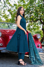 Stylish Teal Green Cotton Kurta Set with Printed Dupatta