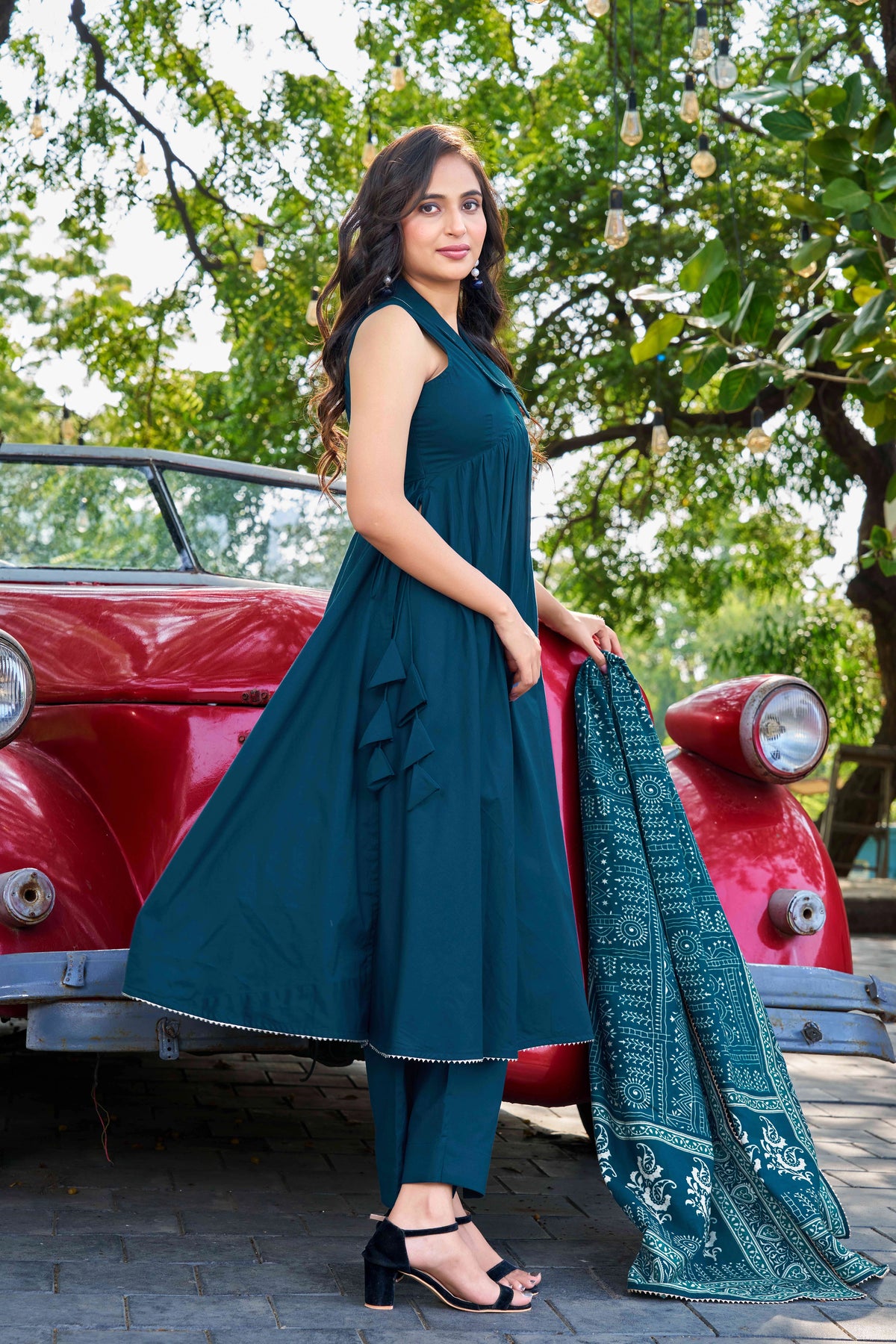 Stylish Teal Green Cotton Kurta Set with Printed Dupatta