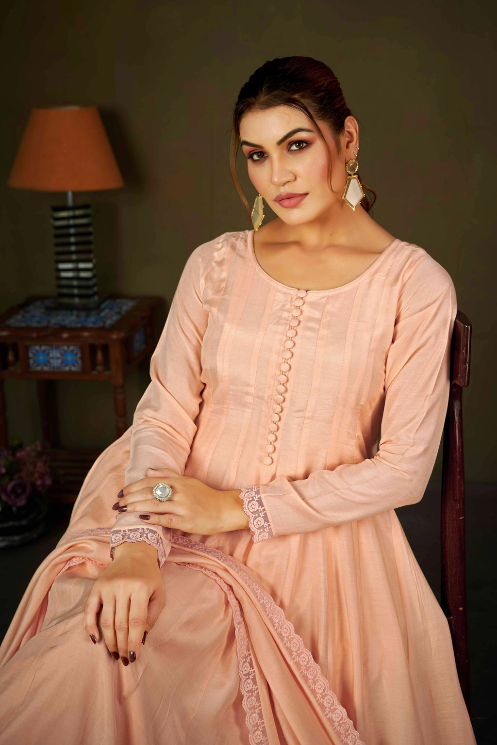 Elegant Peach Muslin Cotton Anarkali Kurta Set with Dupatta