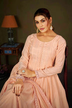 Elegant Peach Muslin Cotton Anarkali Kurta Set with Dupatta