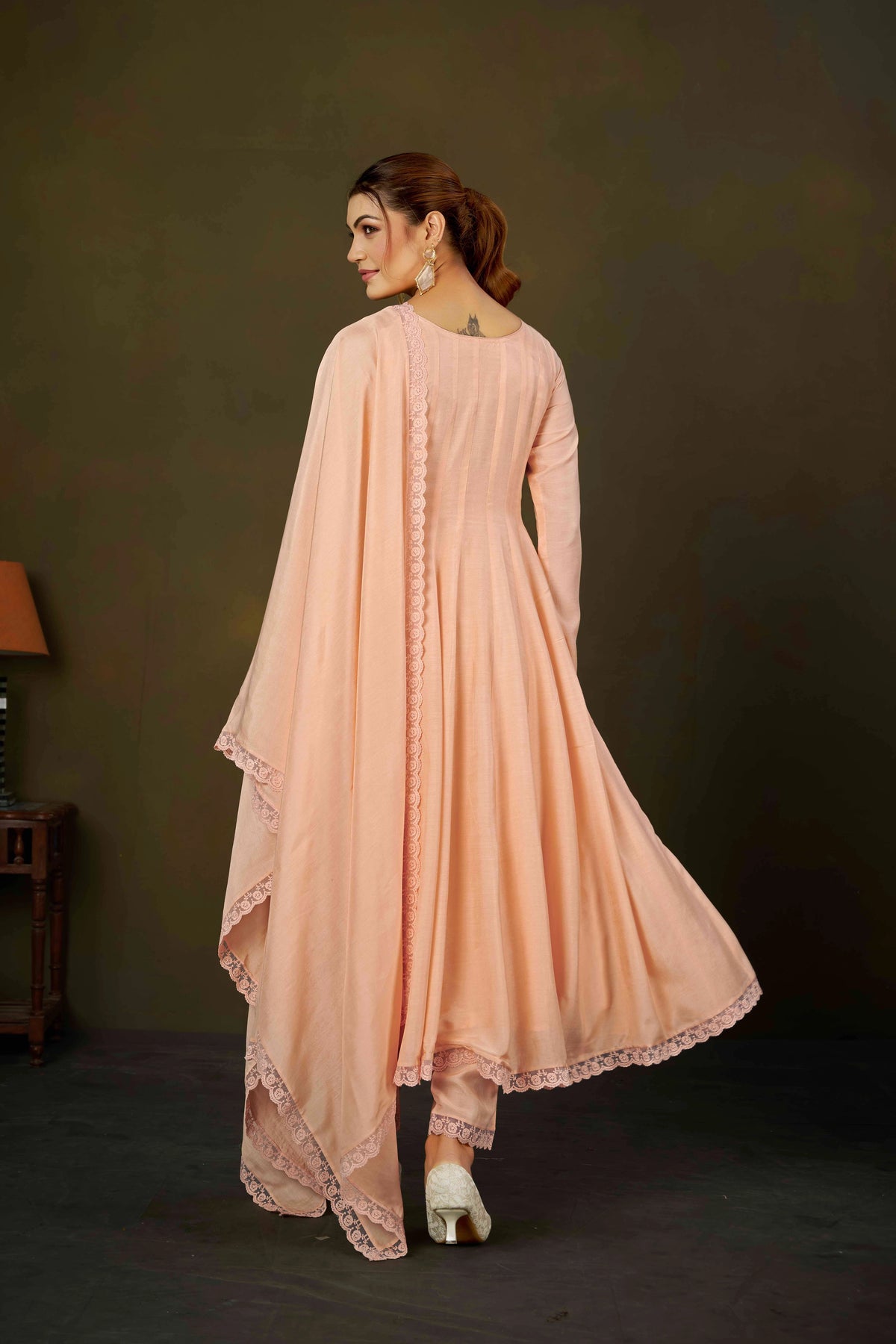 Elegant Peach Muslin Cotton Anarkali Kurta Set with Dupatta