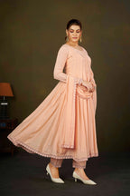 Elegant Peach Muslin Cotton Anarkali Kurta Set with Dupatta