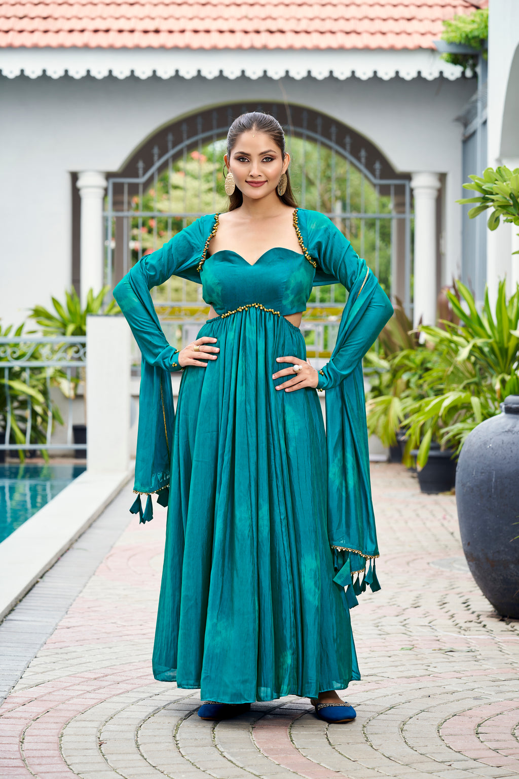 Premium Silk Printed Anarkali Set – Blue