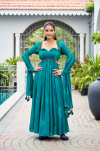 Premium Silk Printed Anarkali Set – Blue