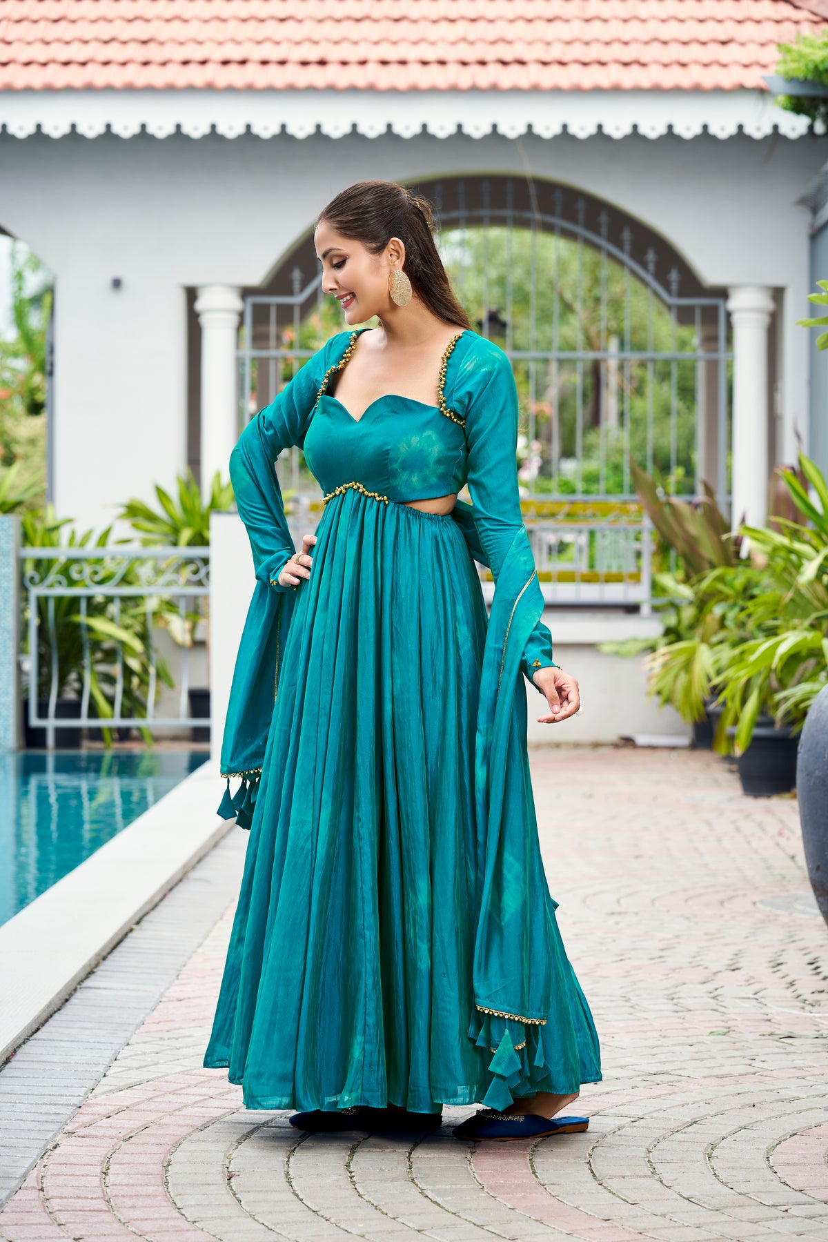 Premium Silk Printed Anarkali Set – Blue