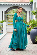 Premium Silk Printed Anarkali Set – Blue