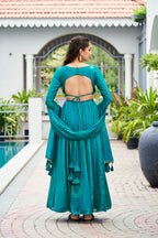 Premium Silk Printed Anarkali Set – Blue