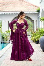 Premium Silk Printed Anarkali Set – Wine