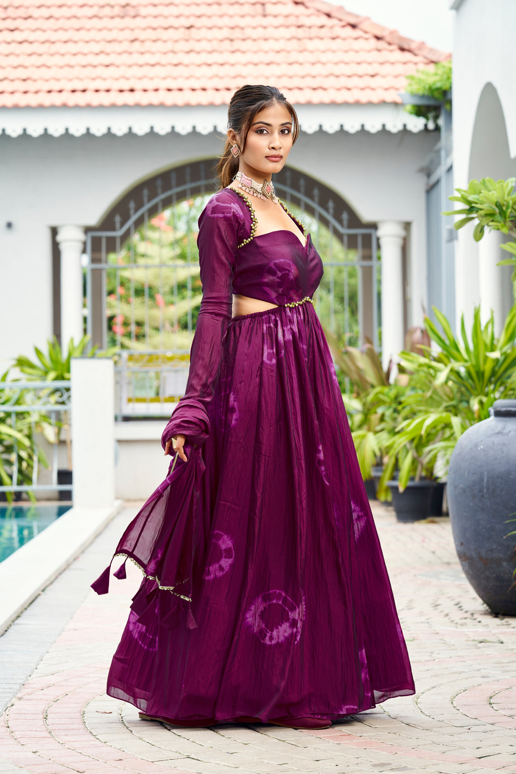Premium Silk Printed Anarkali Set – Wine