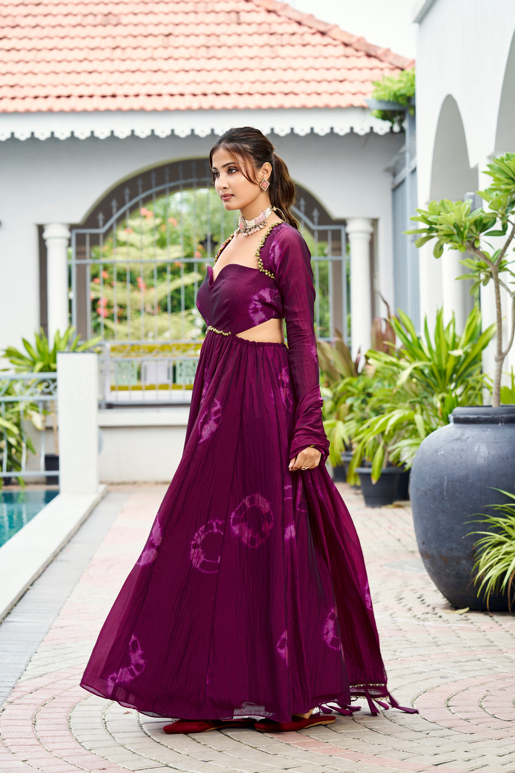 Premium Silk Printed Anarkali Set – Wine