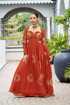 Premium Silk Printed Anarkali Set – Rust