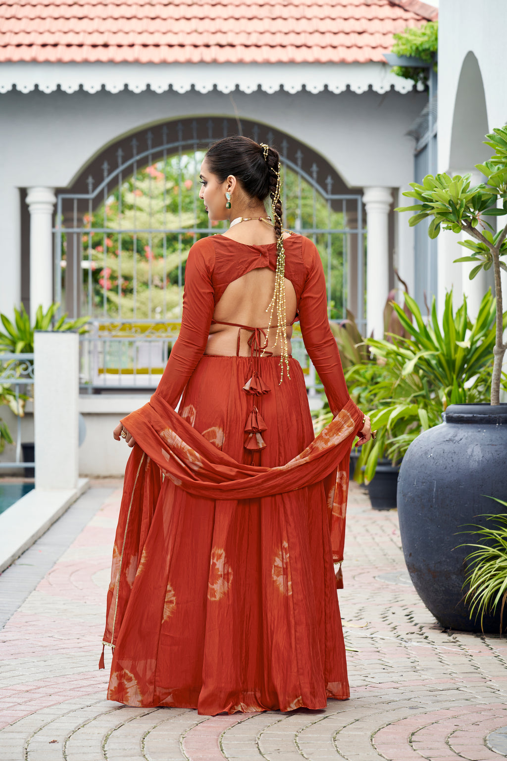 Premium Silk Printed Anarkali Set – Rust