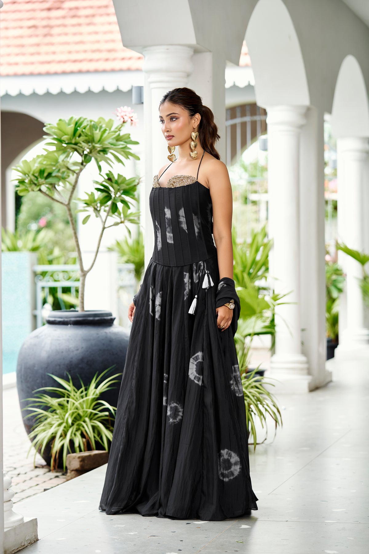Premium Silk Corset Lehenga Set – Black