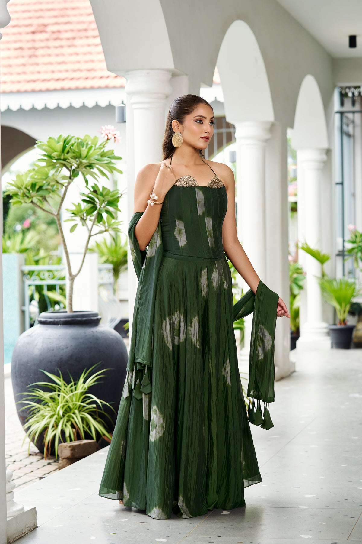 Premium Silk Corset Lehenga Set – Olive Green