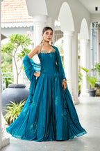 Premium Silk Corset Lehenga Set – Petrol Blue