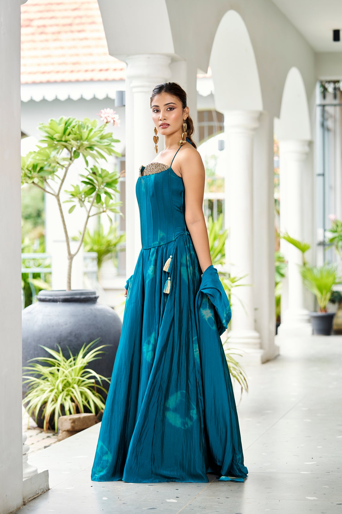 Premium Silk Corset Lehenga Set – Petrol Blue