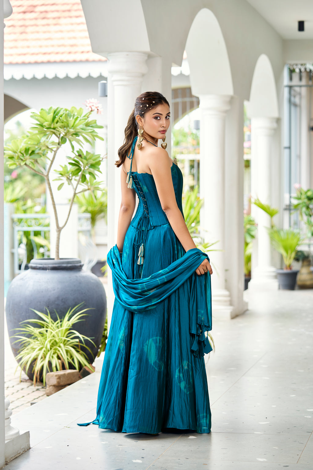 Premium Silk Corset Lehenga Set – Petrol Blue