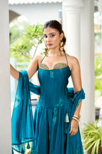 Premium Silk Corset Lehenga Set – Petrol Blue
