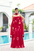 Fandy Print Silk Corset Lehenga Set – Cherry Red