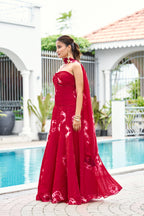 Fandy Print Silk Corset Lehenga Set – Cherry Red
