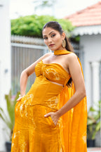 Fandy Print Silk Corset Lehenga Set – Mustard