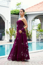 Fandy Print Silk Corset Lehenga Set – Wine